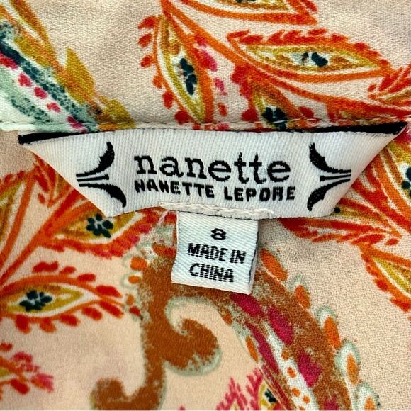 Nanette Lepore Sleeveless Peach Paisley Floral Dress Sz 8 - Picture 6 of 8